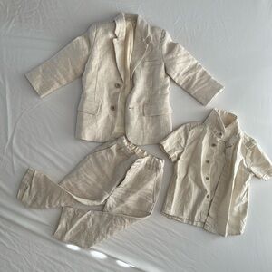 Children's Cream Linen Blend 3-Piece Outfit - Blazer, Pants & Shirt